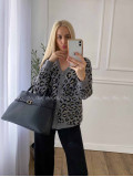 Oversize leopardí kardigan šedý A 54