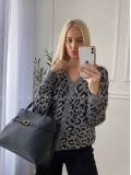 Oversize leopardí kardigan šedý A 54