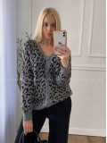 Oversize leopardí kardigan šedý A 54