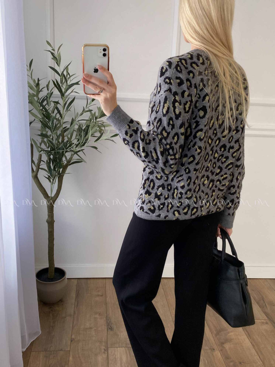 Oversize leopardí kardigan šedý A 54