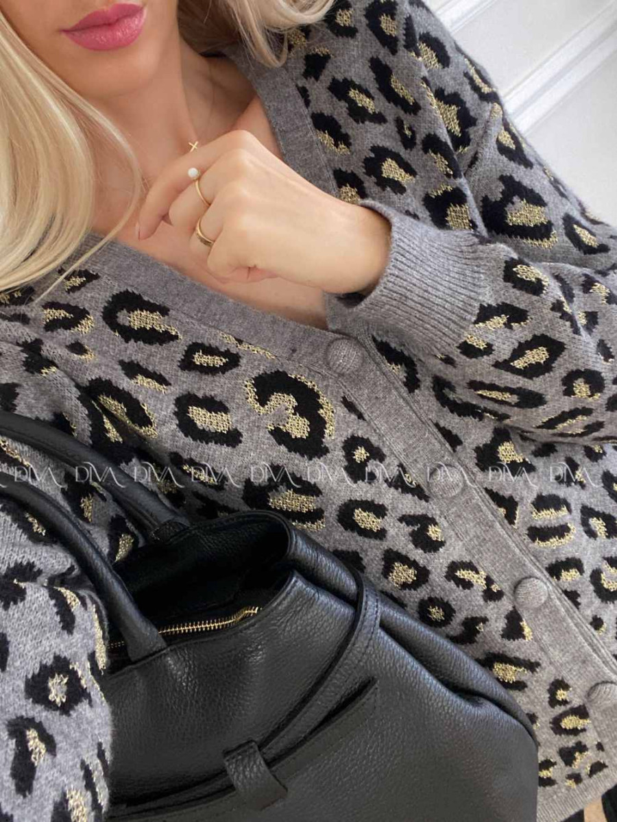Oversize leopardí kardigan šedý A 54