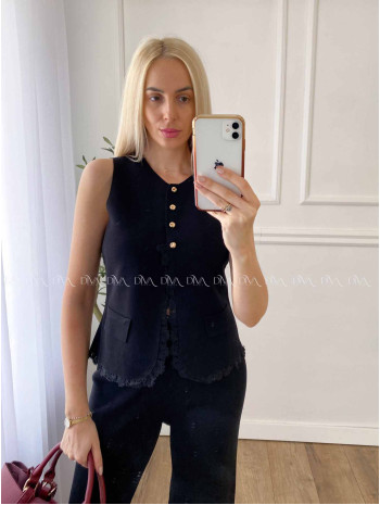 Úpletový vestový komplet s krajkou čierny A 59