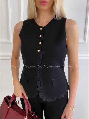 Úpletový vestový komplet s krajkou čierny A 59