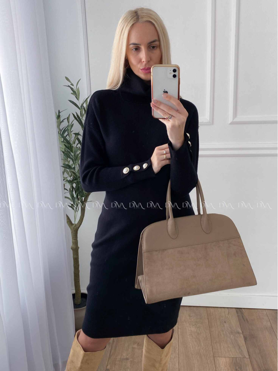 Rolákové šaty s perlovými gombíkmi čierne A 45