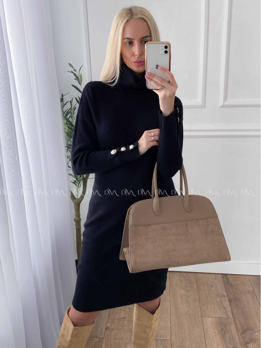 Rolákové šaty s perlovými gombíkmi čierne A 45