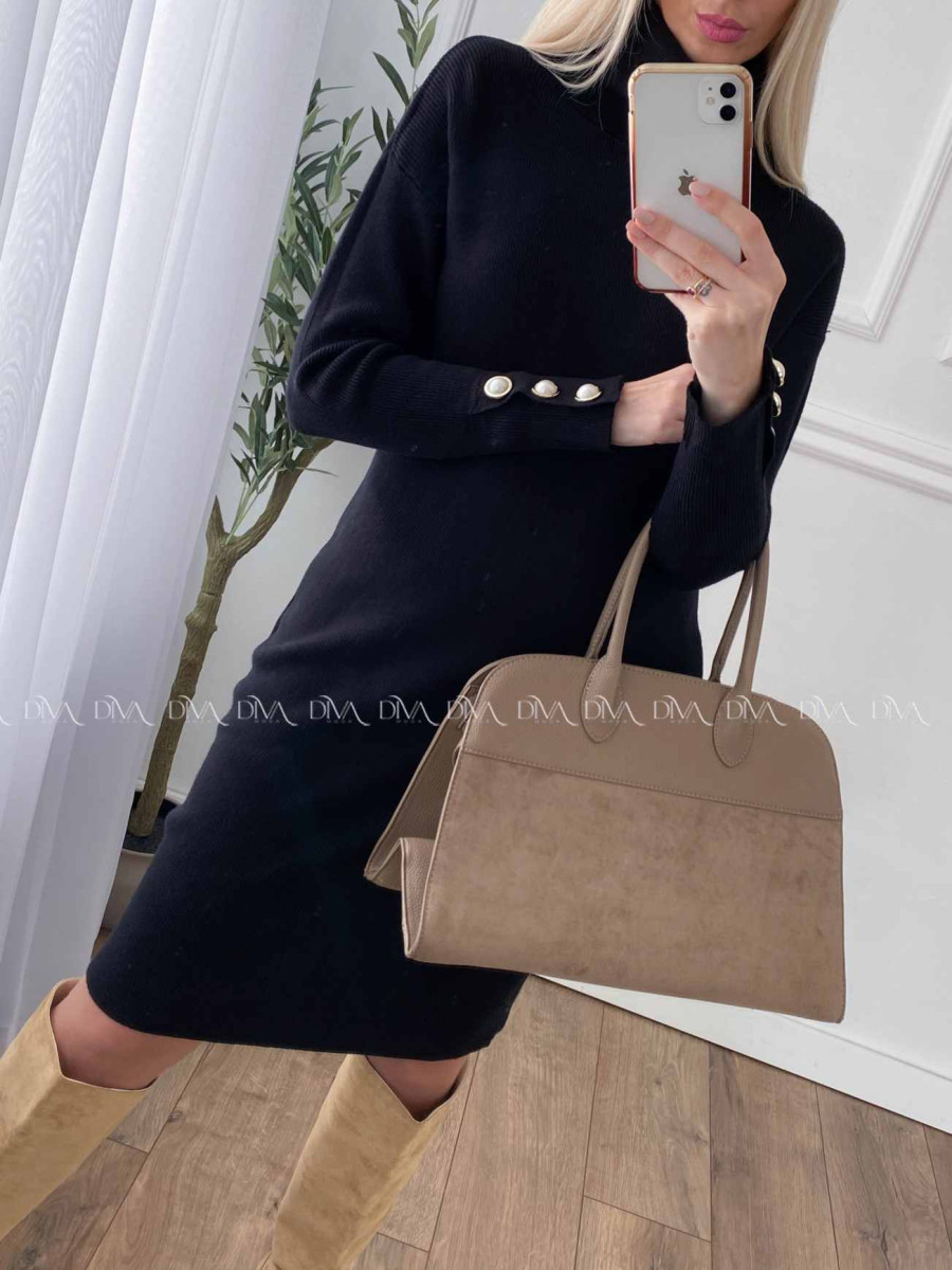 Rolákové šaty s perlovými gombíkmi čierne A 45