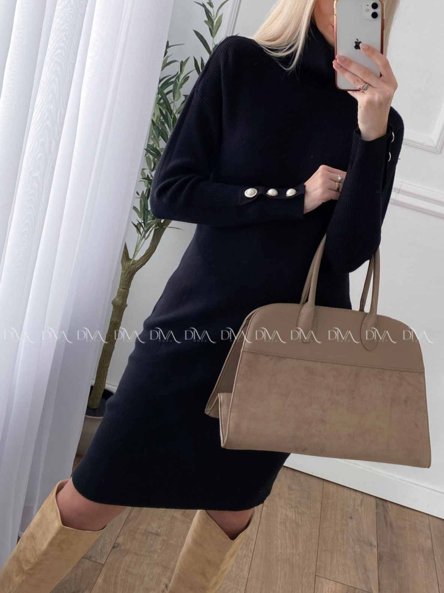 Rolákové šaty s perlovými gombíkmi čierne A 45