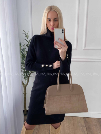 Rolákové šaty s perlovými gombíkmi čierne A 45