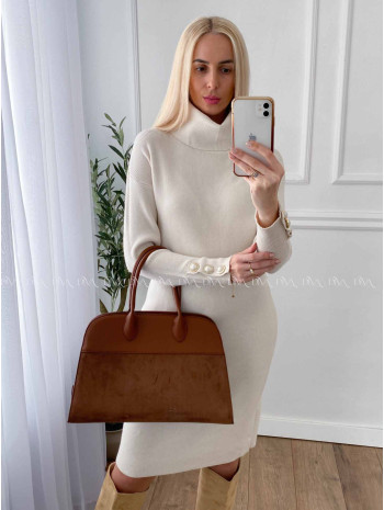 Rolákové šaty s perlovými gombíkmi smotanové A 45