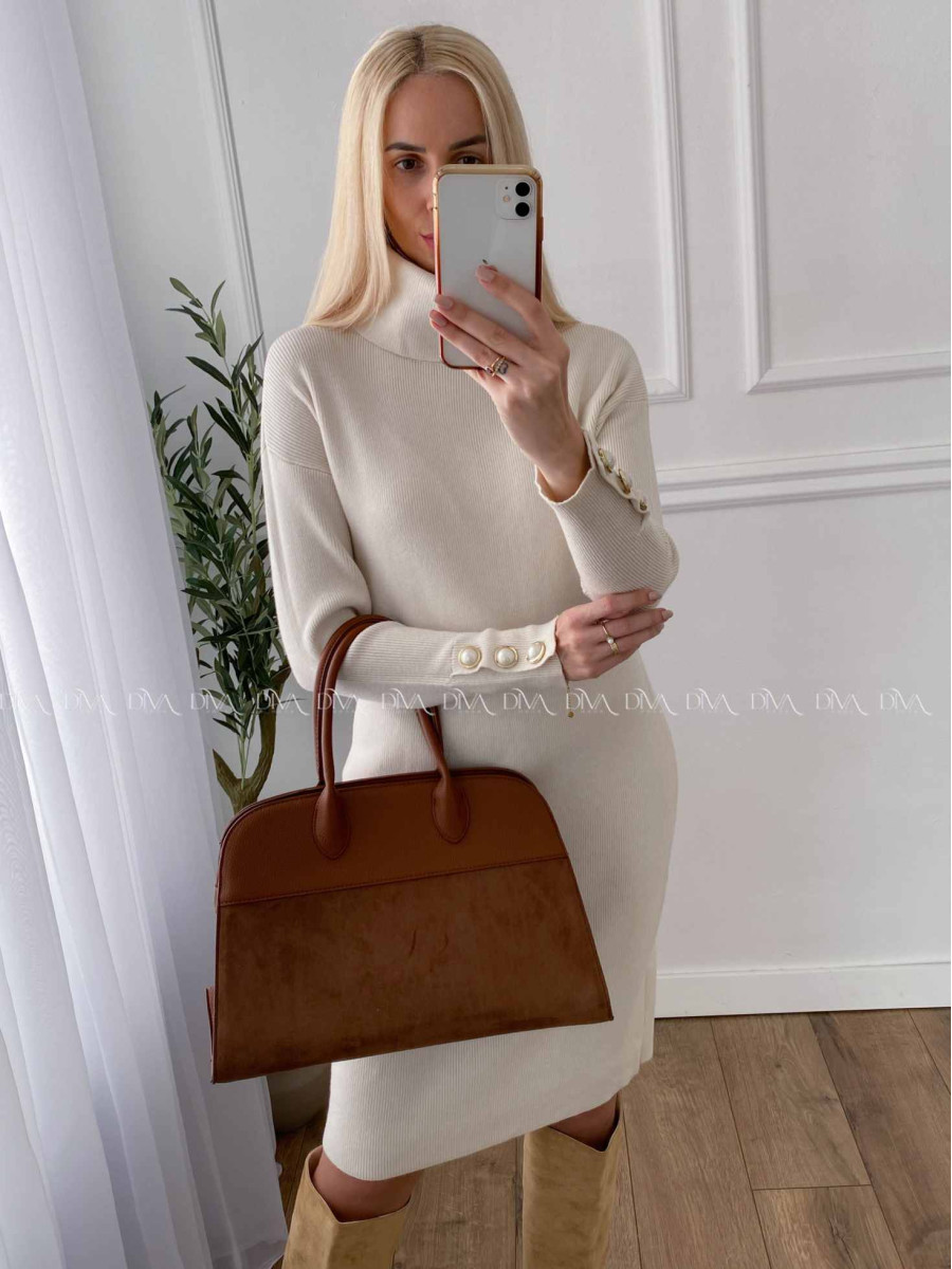 Rolákové šaty s perlovými gombíkmi smotanové A 45