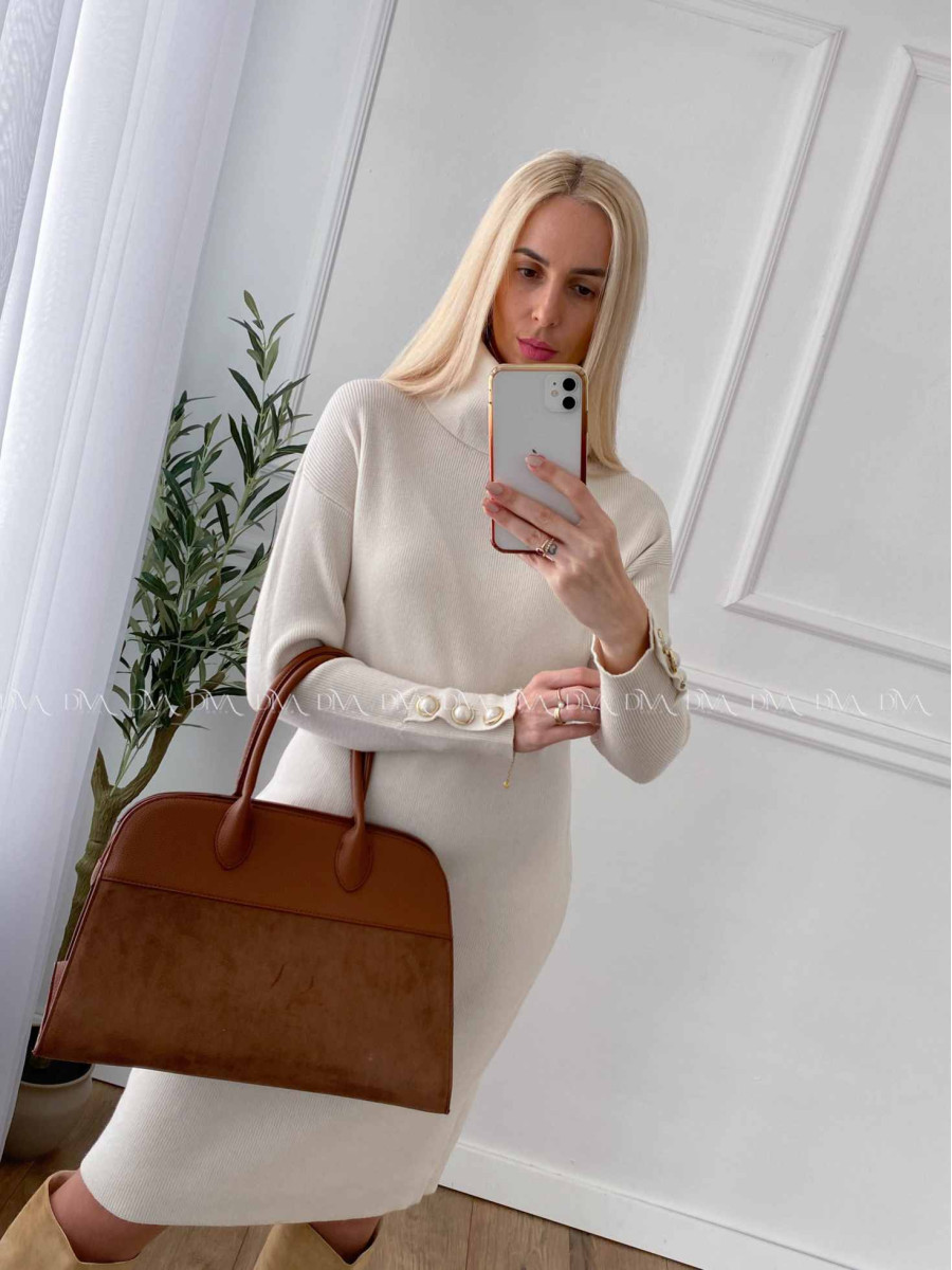 Rolákové šaty s perlovými gombíkmi smotanové A 45