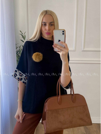 Oversize polorolák s bambuľkou čierny A 57