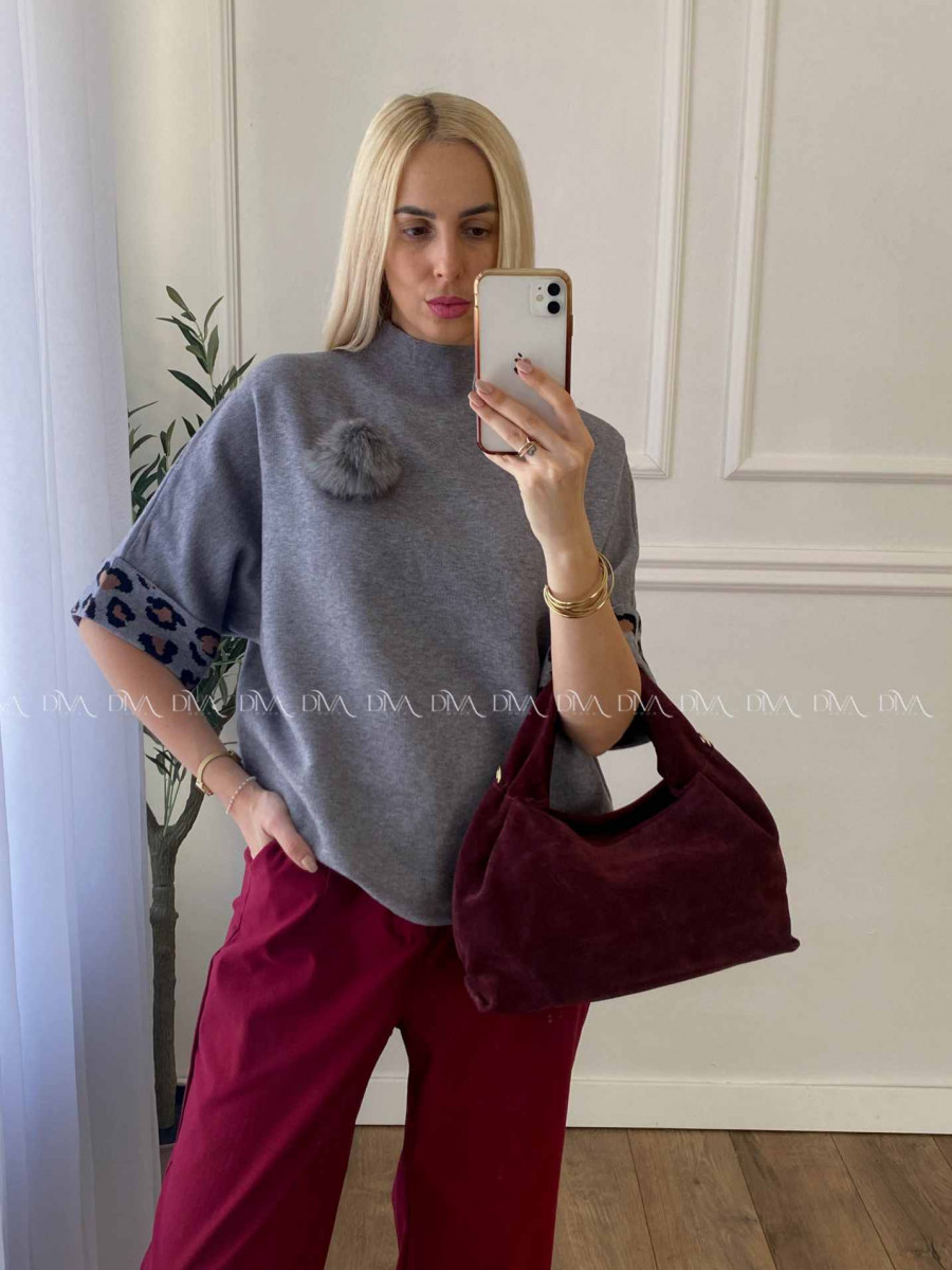 Oversize polorolák s bambuľkou sivý A 57