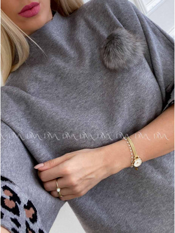 Oversize polorolák s bambuľkou sivý A 57