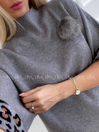 Oversize polorolák s bambuľkou sivý A 57