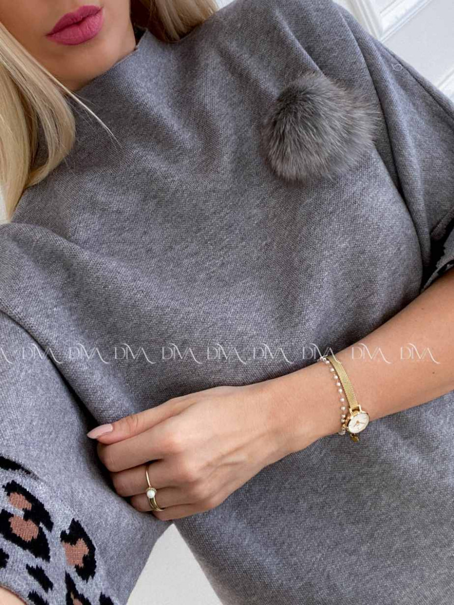 Oversize polorolák s bambuľkou sivý A 57