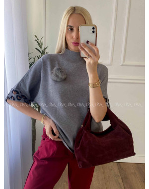Oversize polorolák s bambuľkou sivý A 57