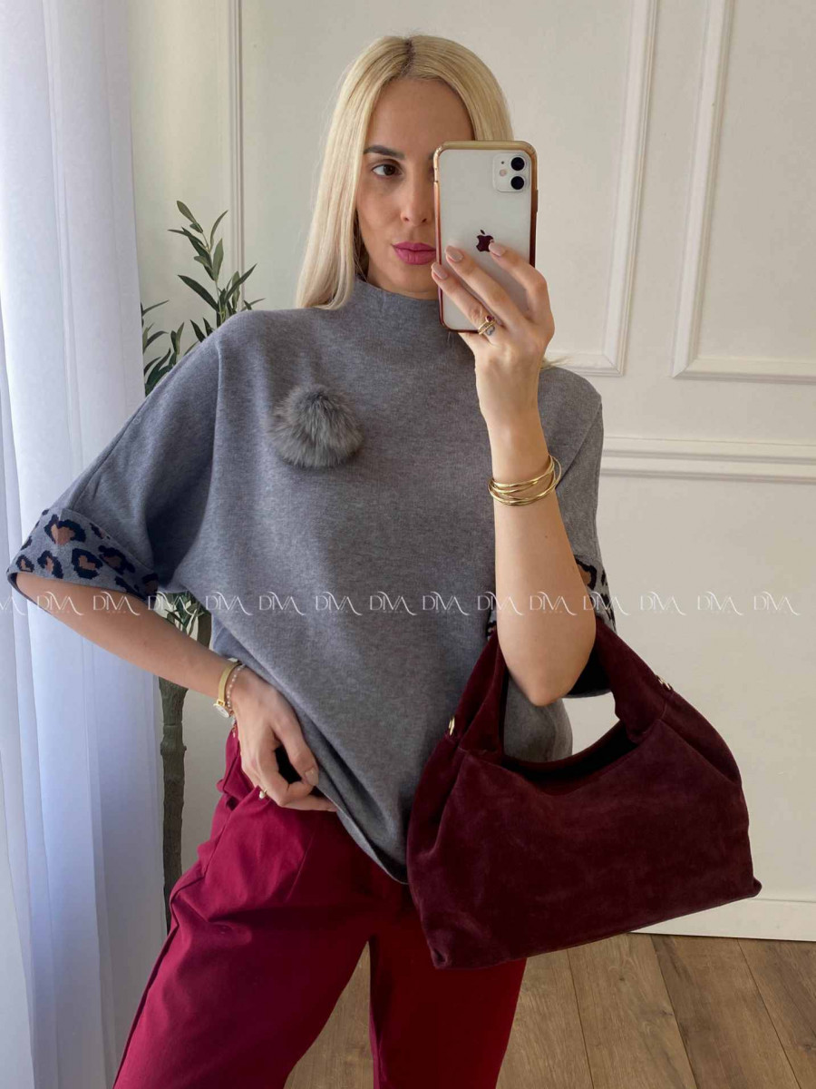 Oversize polorolák s bambuľkou sivý A 57