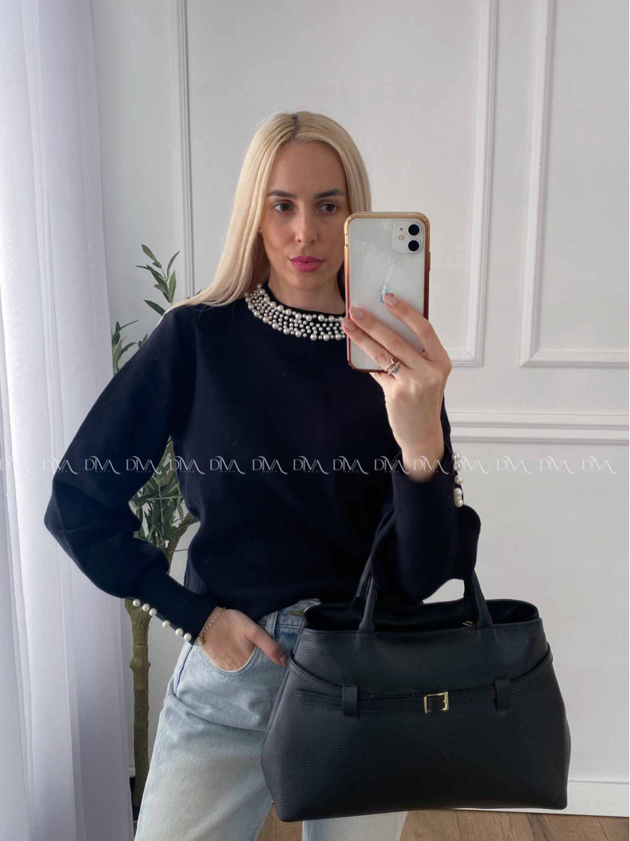 Sveter s perličkami čierny A 40