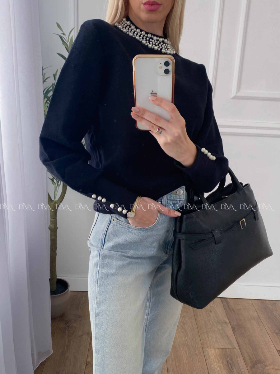 Sveter s perličkami čierny A 40