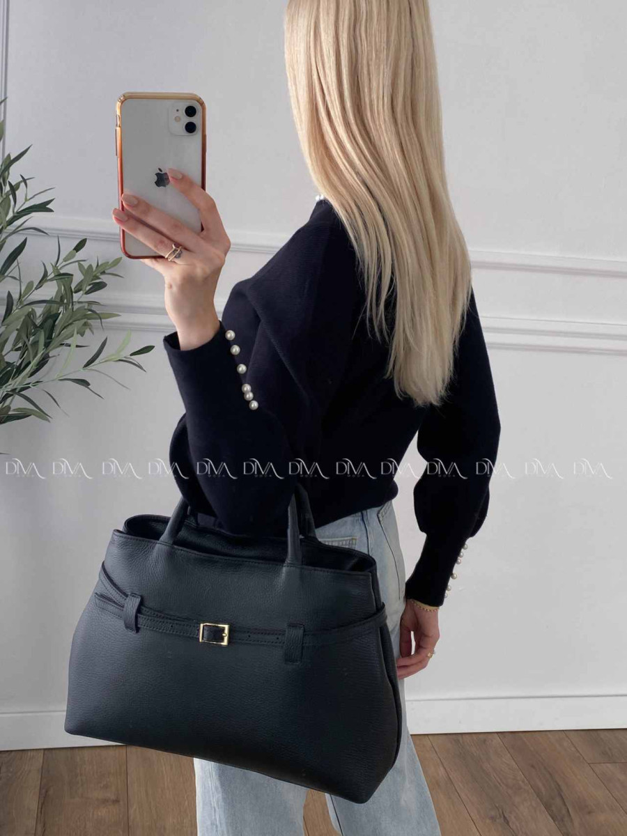 Sveter s perličkami čierny A 40