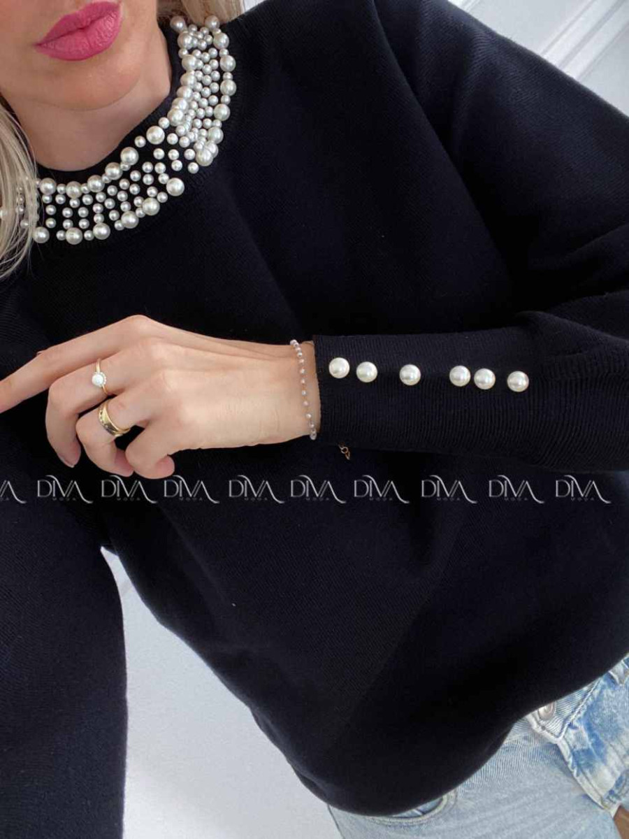 Sveter s perličkami čierny A 40