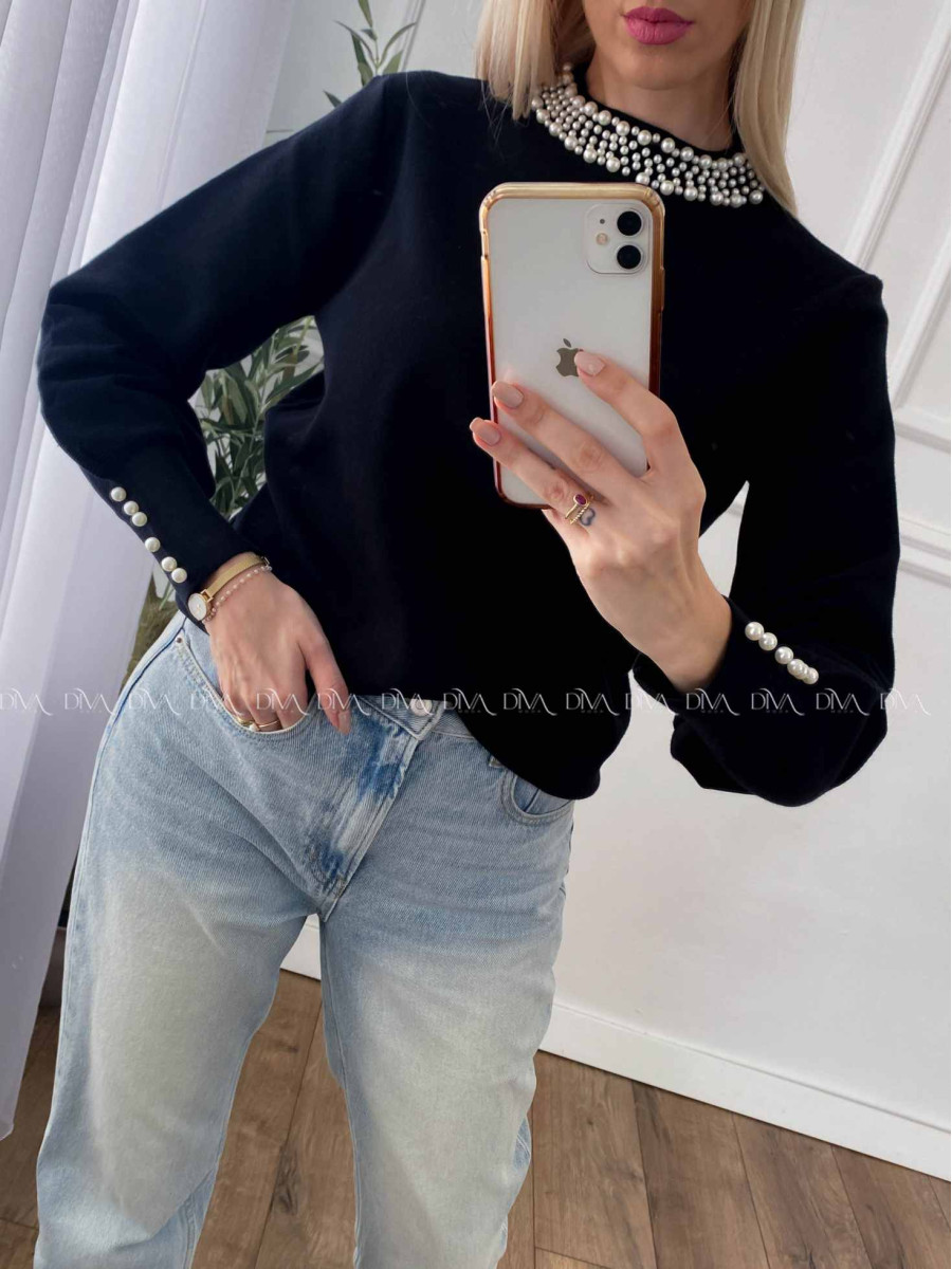 Sveter s perličkami čierny A 40