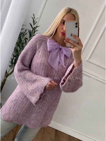 Sveter s mašľou a flitrami fialkový A 38