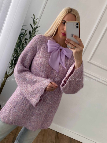 Sveter s mašľou a flitrami fialkový A 38