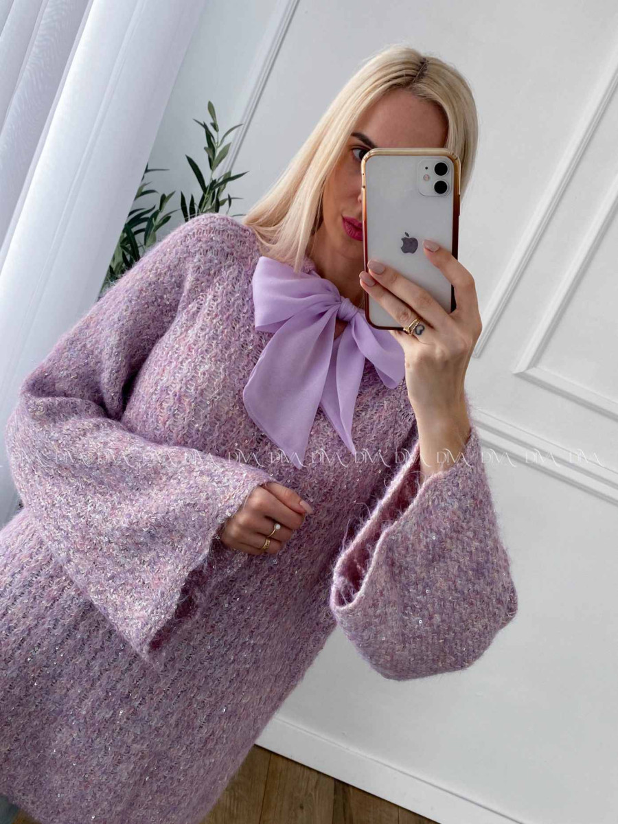 Sveter s mašľou a flitrami fialkový A 38