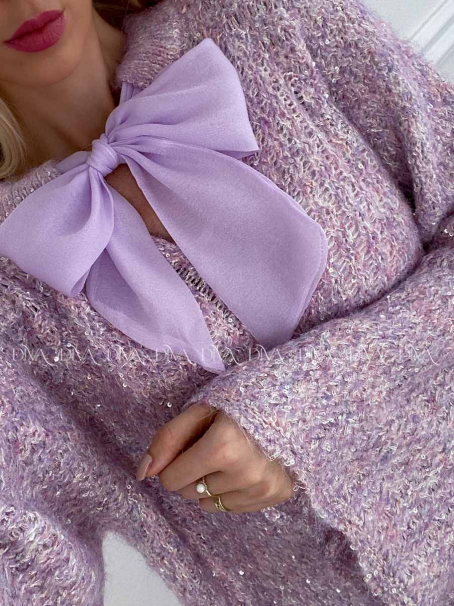 Sveter s mašľou a flitrami fialkový A 38