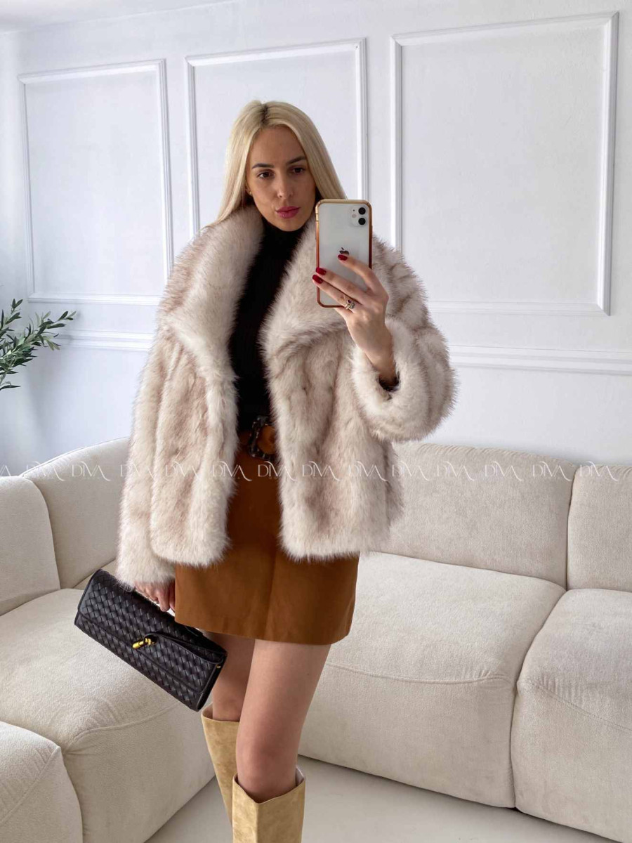 Kožuch do pása melírovaný smotanovo/ hnedý A 11