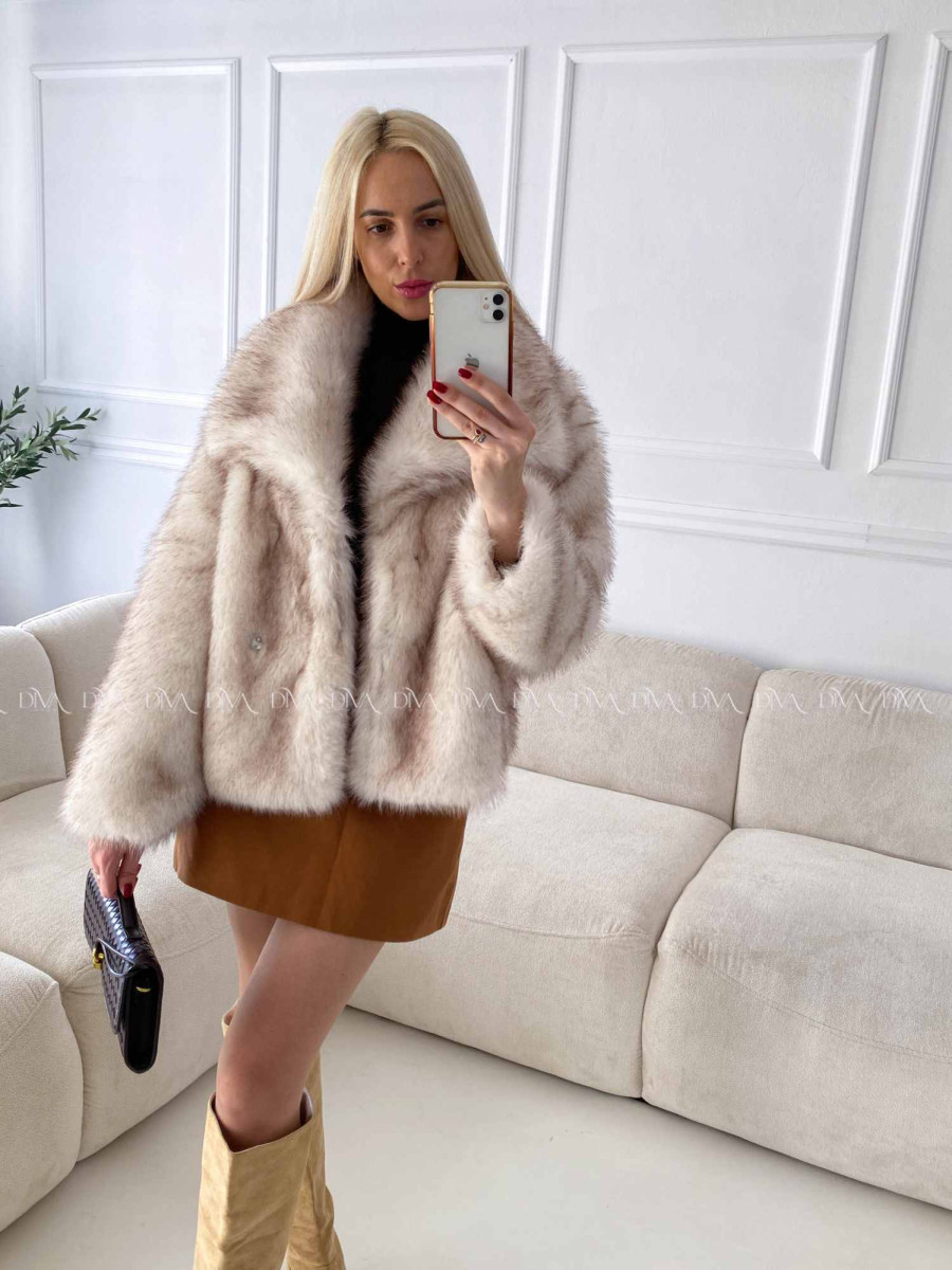 Kožuch do pása melírovaný smotanovo/ hnedý A 11