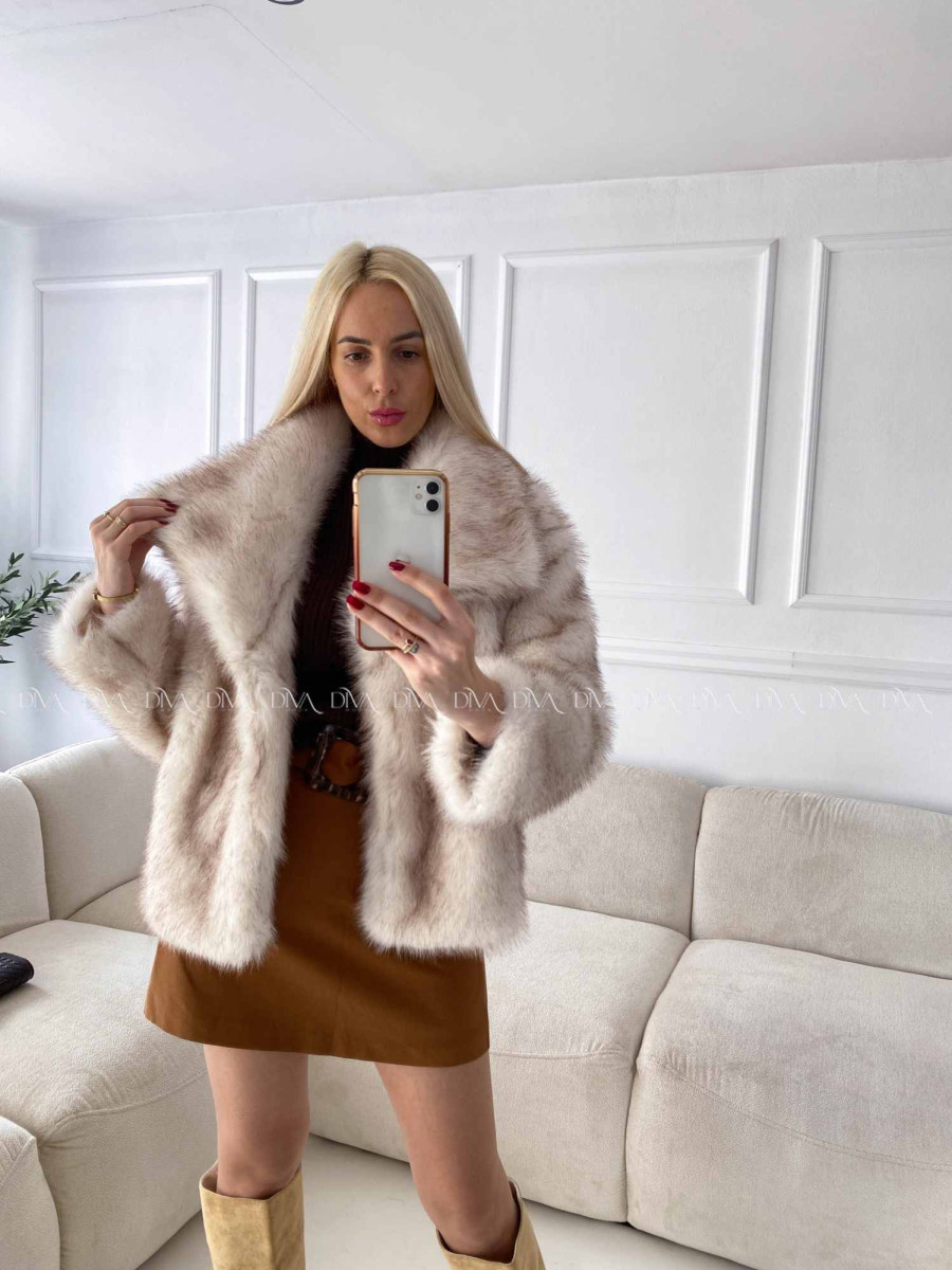 Kožuch do pása melírovaný smotanovo/ hnedý A 11