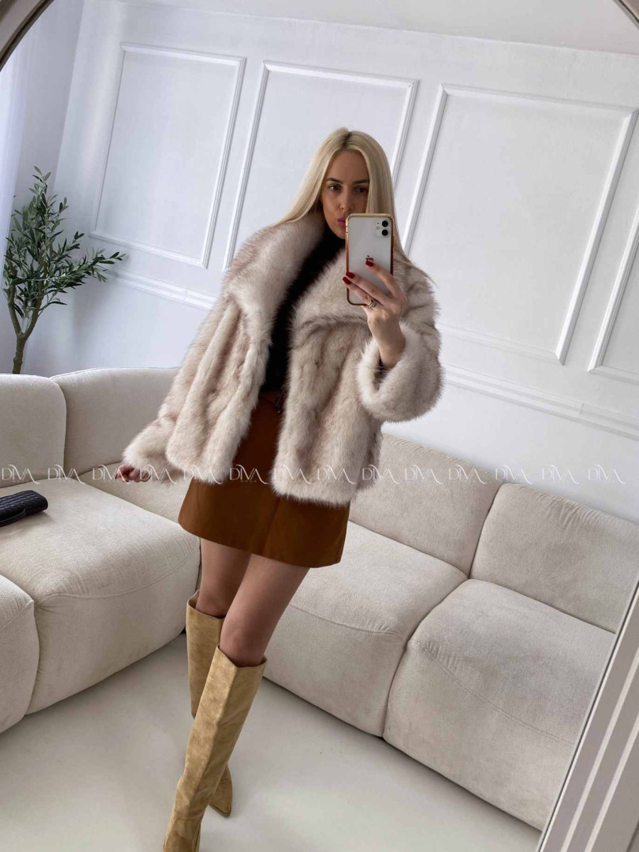 Kožuch do pása melírovaný smotanovo/ hnedý A 11