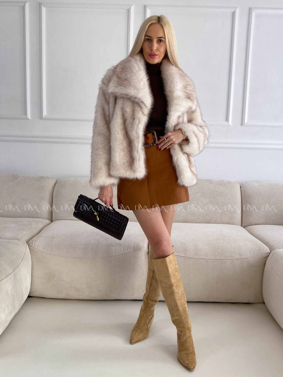 Kožuch do pása melírovaný smotanovo/ hnedý A 11