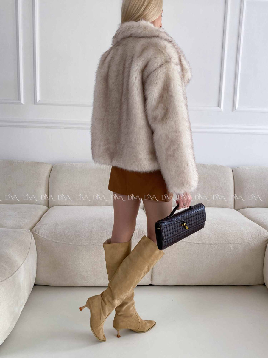 Kožuch do pása melírovaný smotanovo/ hnedý A 11