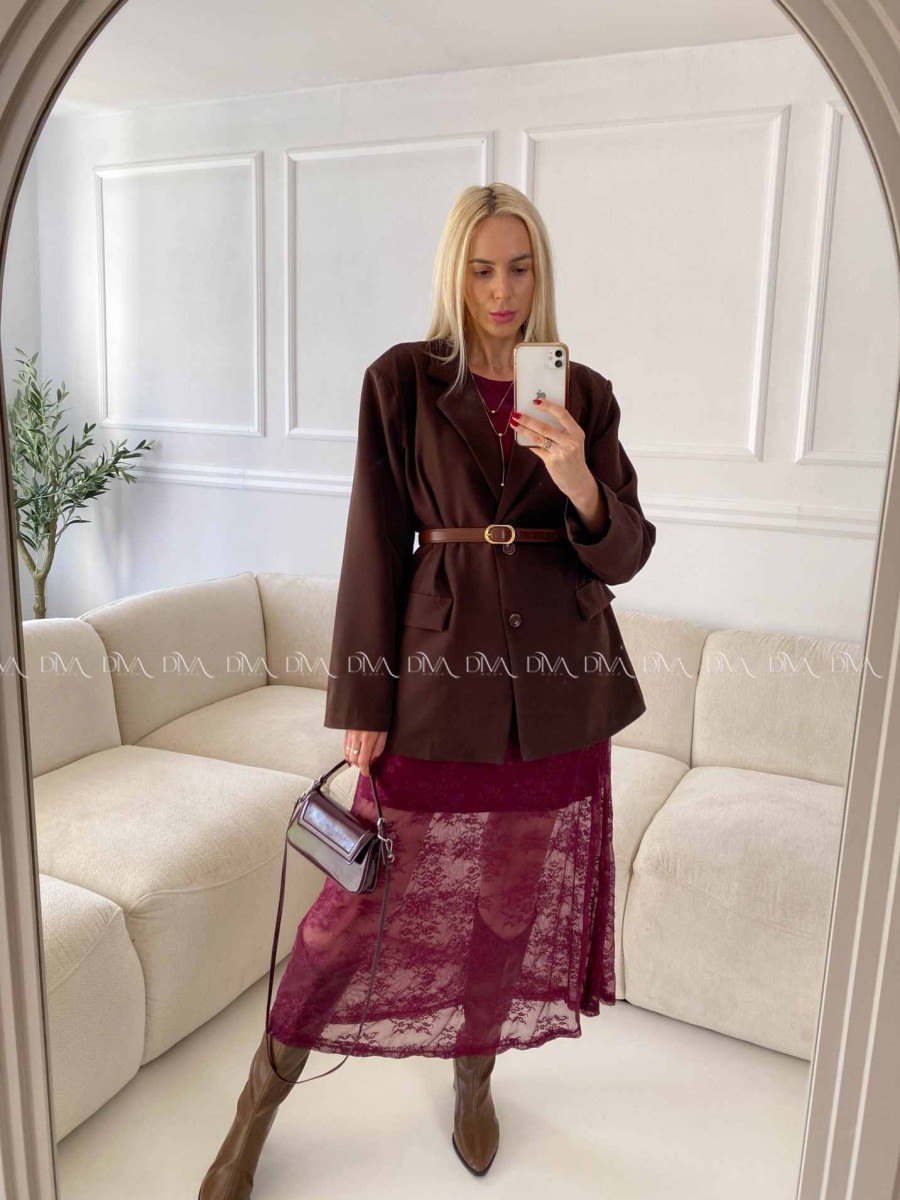 Krajkovaná maxi sukňa Leona Burgundy A 81