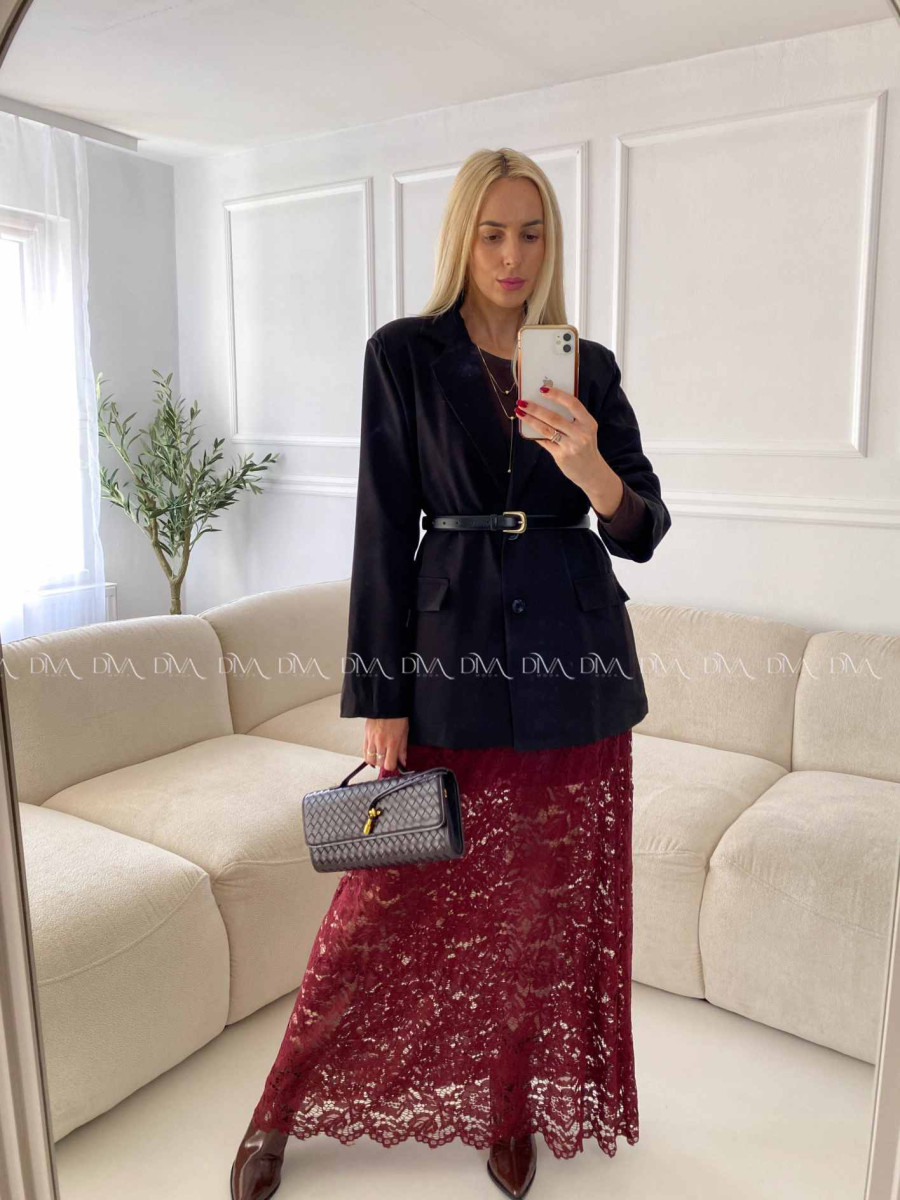 Krajkovaná maxi sukňa Izza Burgundy A 82