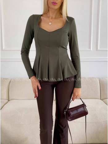 Peplum top khaki zelený A 78