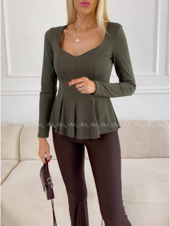 Peplum top khaki zelený A 78