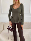 Peplum top khaki zelený A 78