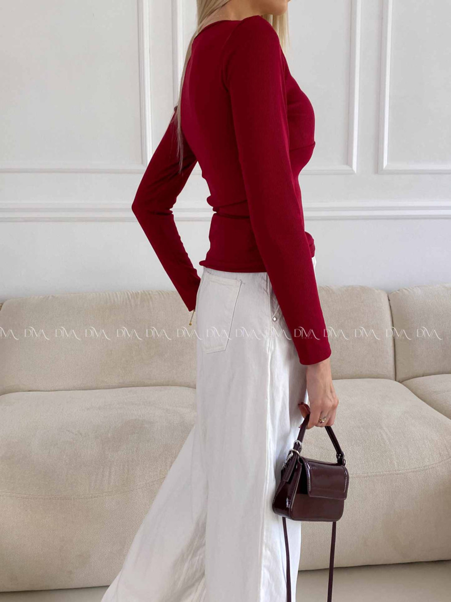 Rebrovaný top so sponou burgundy A 79