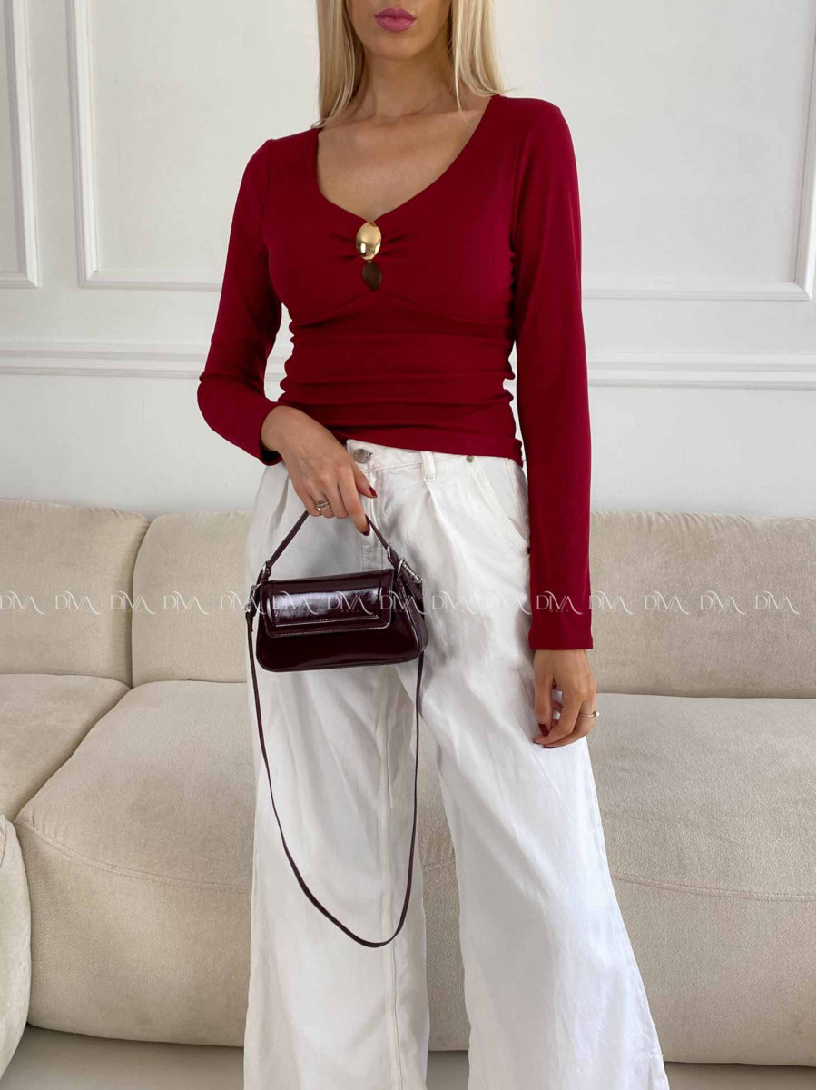 Rebrovaný top so sponou burgundy A 79