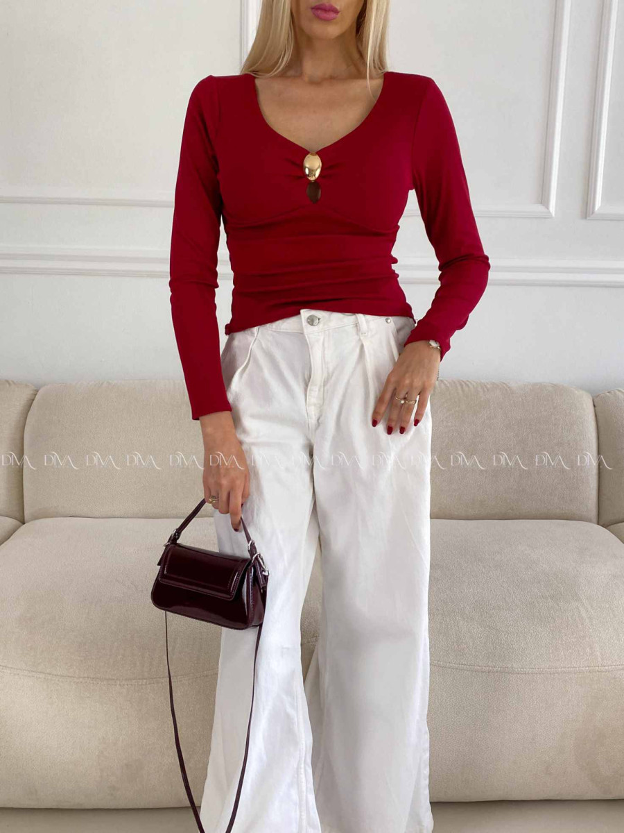 Rebrovaný top so sponou burgundy A 79