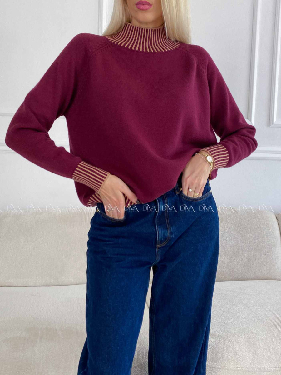 Polorolák s pruhmi burgundy A 97