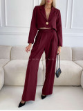 Komplet nohavice + crop sako burgundy A 112