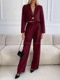 Komplet nohavice + crop sako burgundy A 112