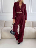 Komplet nohavice + crop sako burgundy A 112