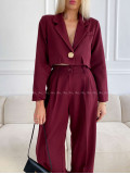 Komplet nohavice + crop sako burgundy A 112